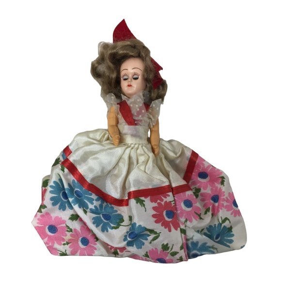 Vintage Collectible Doll Wearing Floral Printed Dress- Dirty Blonde Hair - Picture 1 of 7